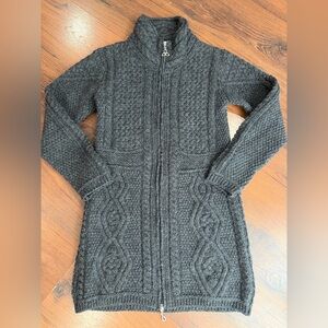 Aran Mor 100% Merino Wool Dark Gray Chunky Knit Cardigan Dress Women's Small